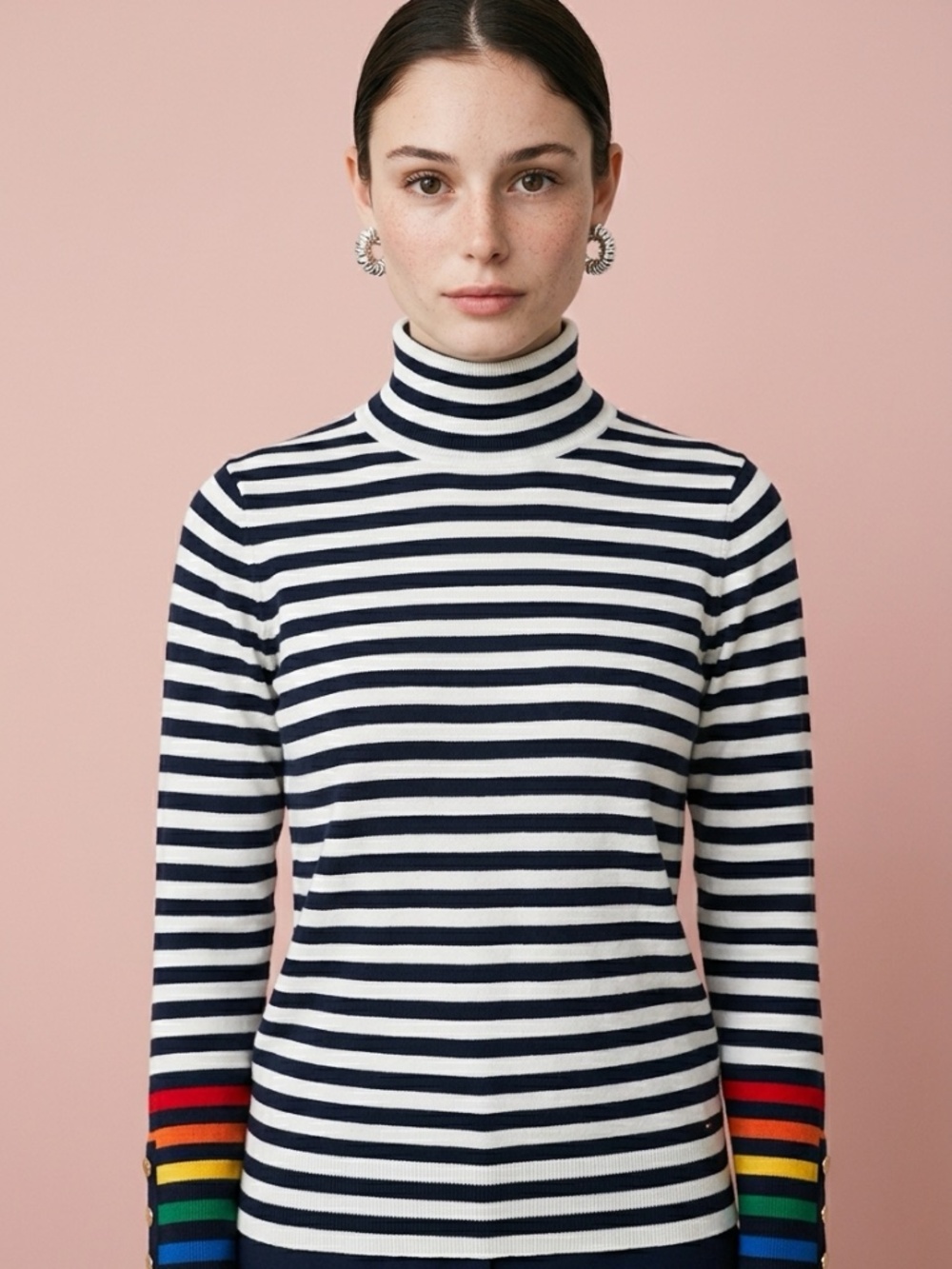 Tommy Hilfiger Striped Unique Y2K Turtleneck Cotton Preppy Seeater-L